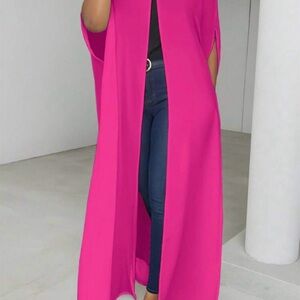 Clasi Women's Casual Solid Color Button Design Batwing Sleeve Super Long Shirt.